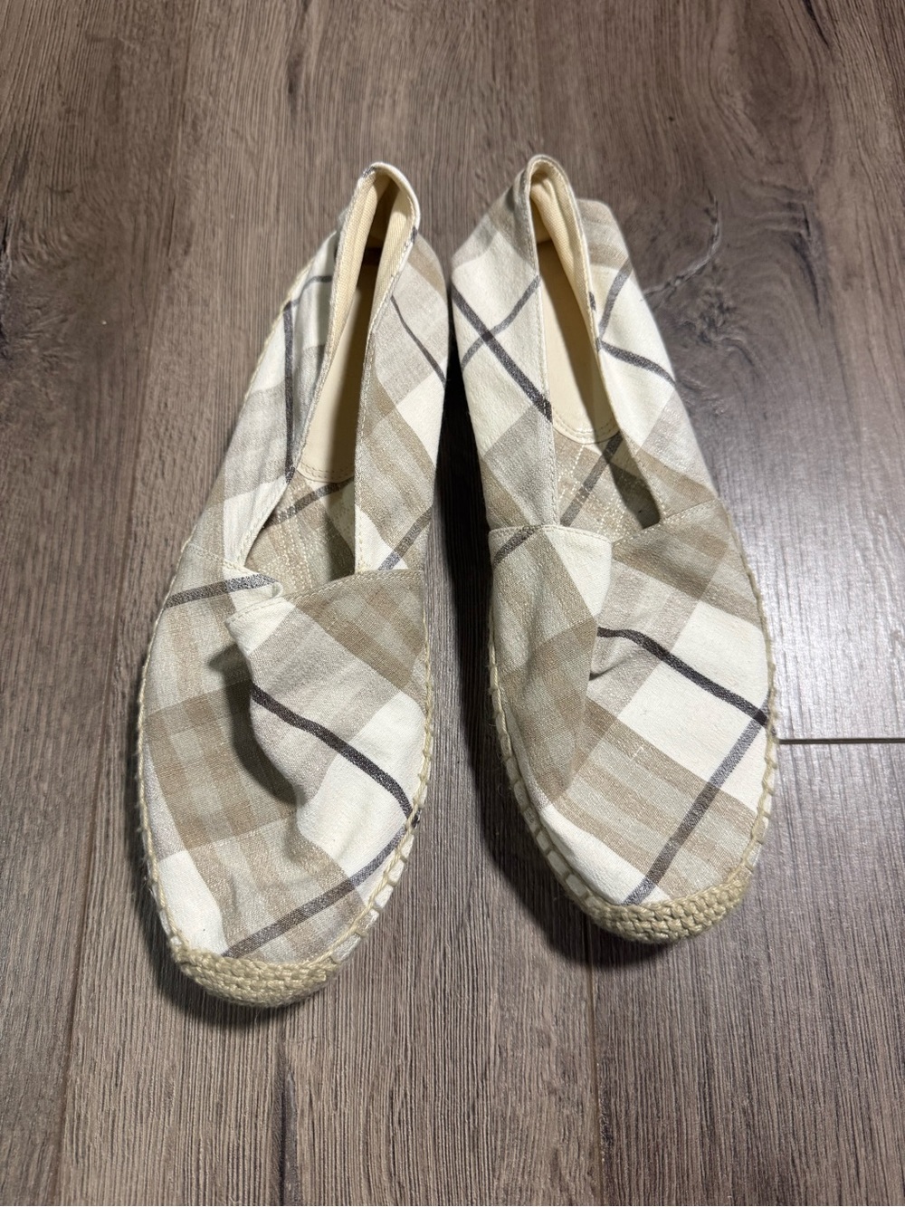 Burberry Beige Plaid Espadrille Slip-Ons